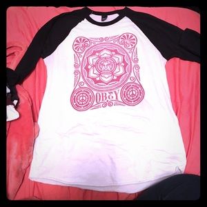 Obey black white and red baseball tee