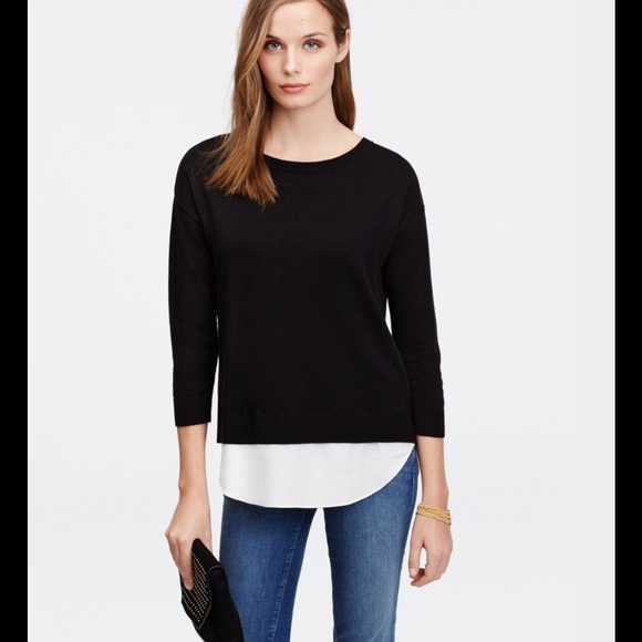 Ann Taylor Two-in-One Black Polka Dot Sweater