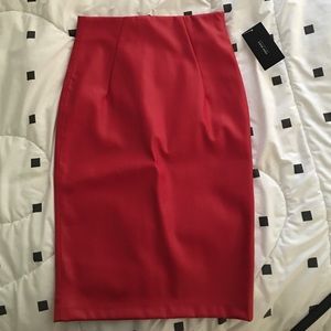 Red leather skirt