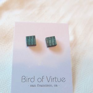 Birds of Virtue Square Wood Earrings