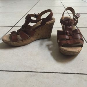 Brown wedge heels. Size 8. Strap around ankle