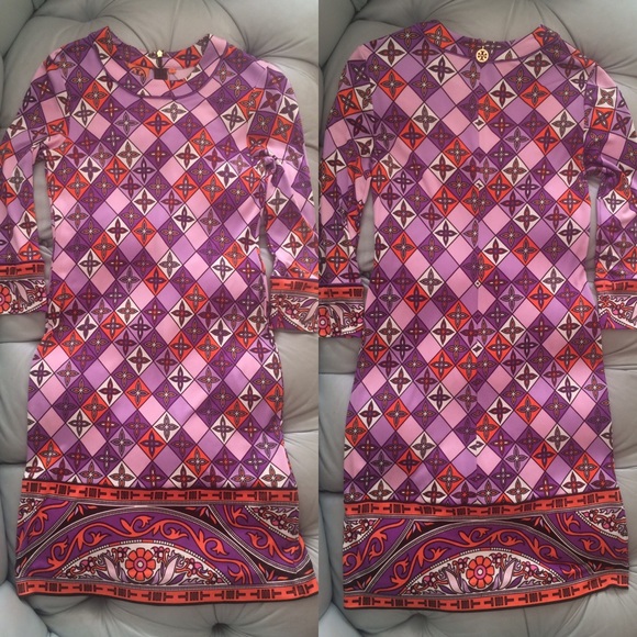 Tory Burch XS silk jersey print purple coral dress