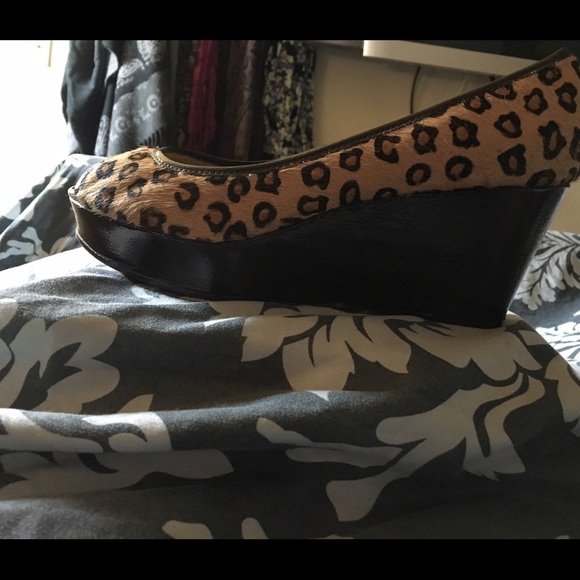 Michael Kors pony hair cheetah peep toe wedge