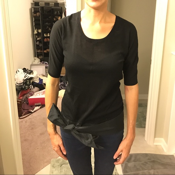 BCBG black open back top with crepe bow at waist - Picture 4 of 4