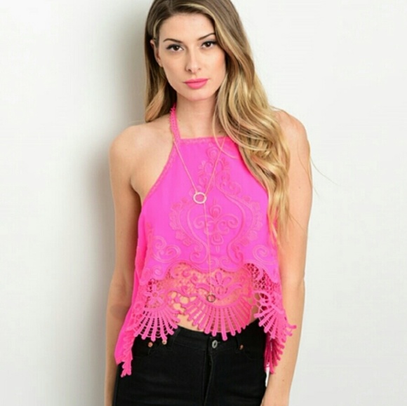 Hot fuchsia lace halter