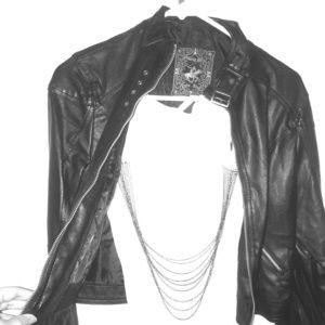 Faux leather jacket with chain white T.