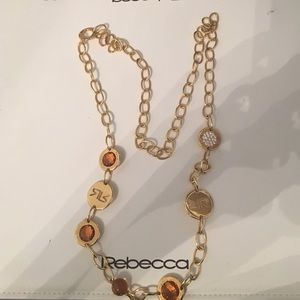 18 inch Rebecca necklace. Amber, diamonds, gold.