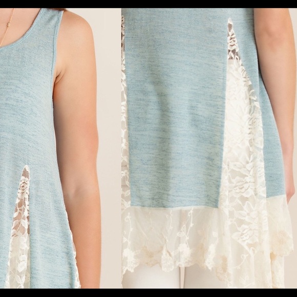 🏆HOST PICK🏆💎Blue & Lace Semi-Sheer Tank Tunic - Picture 2 of 4