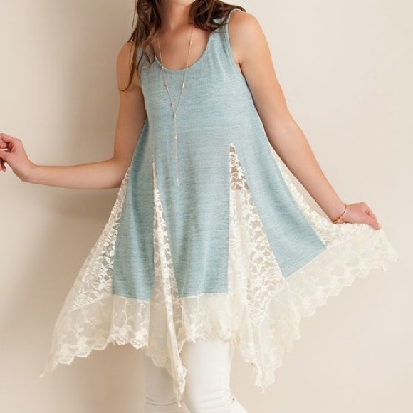 🏆HOST PICK🏆💎Blue & Lace Semi-Sheer Tank Tunic - Picture 3 of 4
