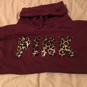 Gently used size SM. PINK burgundy/leopard hoodie