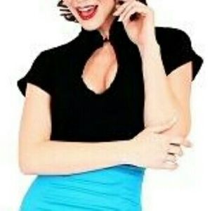 Black stretchy asain inspired pin up shirt