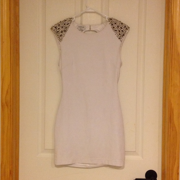 Bebe White Open Back Gold Spike Dress Size S