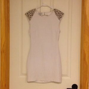 Bebe White Open Back Gold Spike Dress Size S