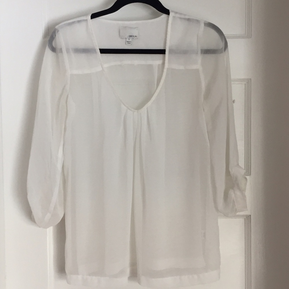 Greylin: white sheer blouse