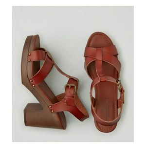 American Eagle T-Strap wedge sandals