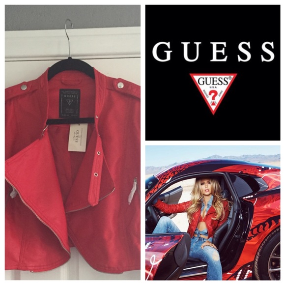 Guess Jackets & Blazers - Guess red cropped jacket
