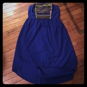 Cute blue strapless high low dress