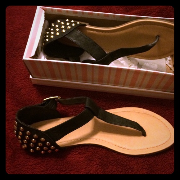 Black Thong Sandals w/ Gold Studs