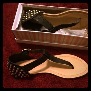 Black Thong Sandals w/ Gold Studs