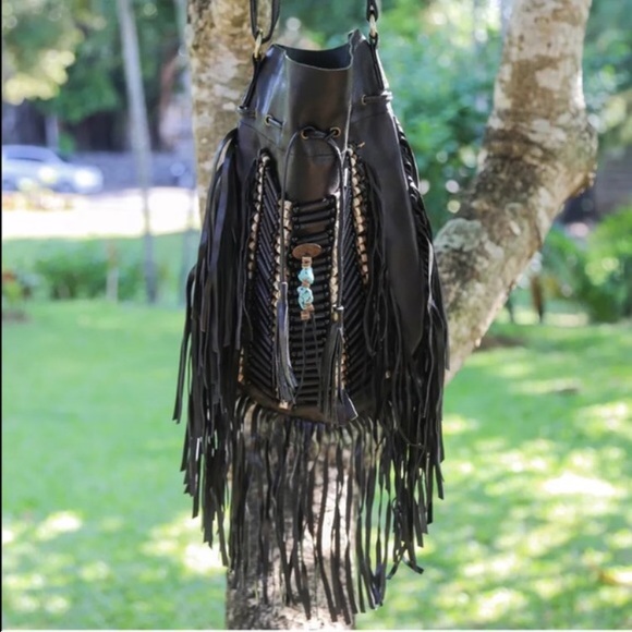 *SOLD* Boho fringe leather crossbody bag - Picture 2 of 2
