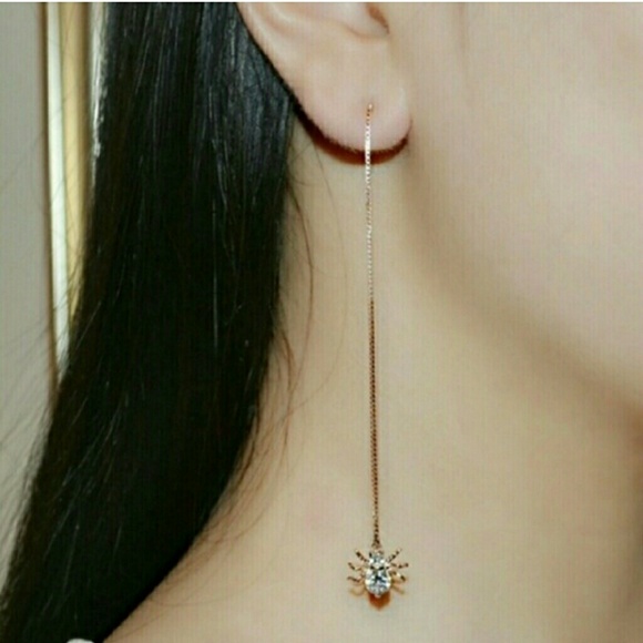 Rose Gold Spider Drop Dangle Earrings - Picture 3 of 3