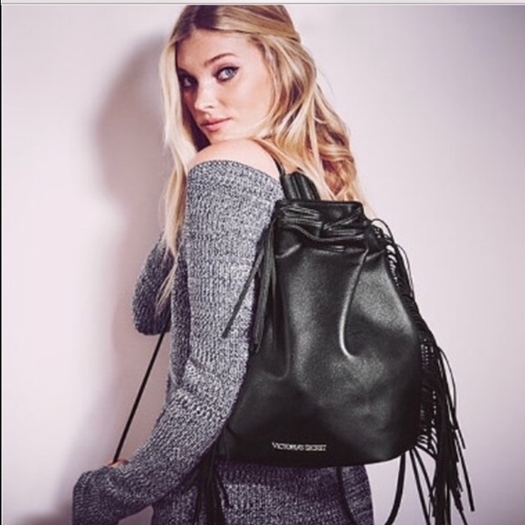 Brand new(in package)VS black leather fringe bag.