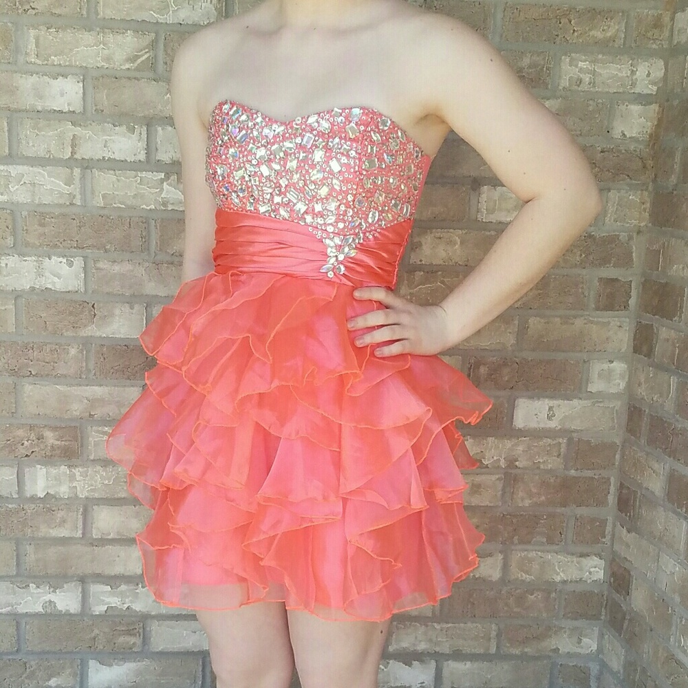 Coral pink short prom or homecoming dress