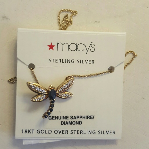 Gold diamond and sapphire dragonfly necklace