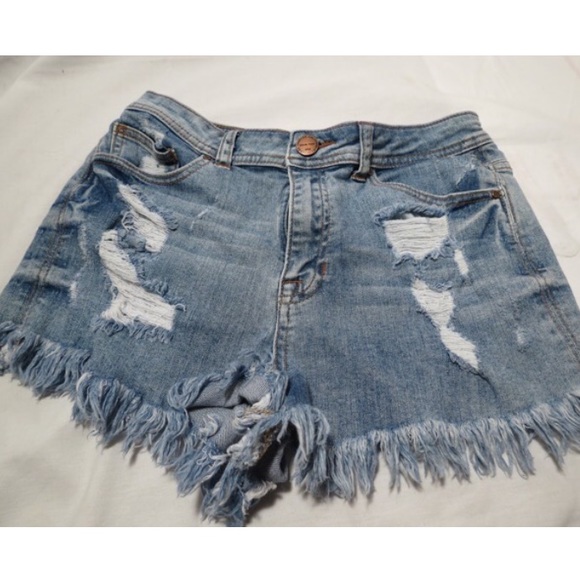 High waist fit distressed denim shorts M
