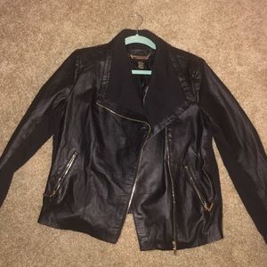 Iman shawl neckline zip up leather jacket Sz L