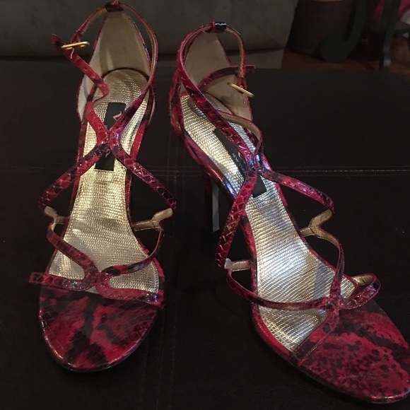 Red and black print Nina heels