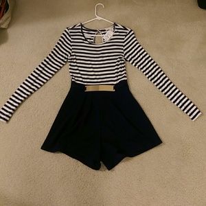 Navy blue and white stripe romper