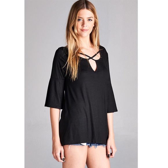 ADDIE 3/4 sleeve top - BLACK - Picture 2 of 3