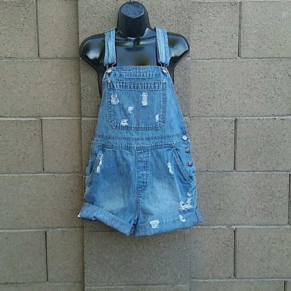 Distressed Cut off  overalls