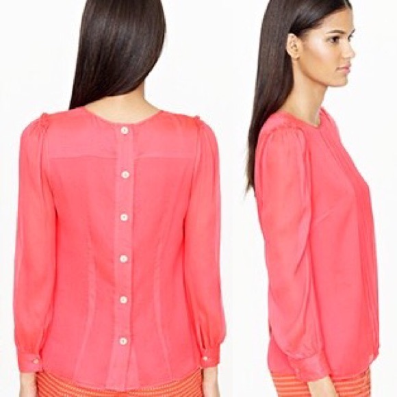 J.Crew Silk Pintuck Blouse (Neon Rose) - Picture 4 of 4
