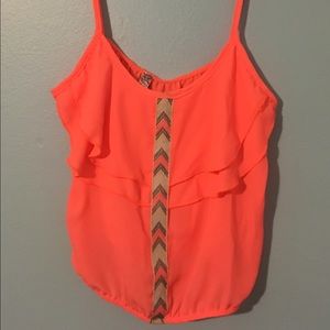 Neon coral crop top.