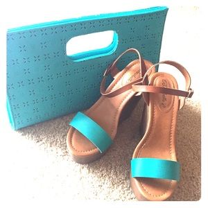 Turquoise & Tan Wedges