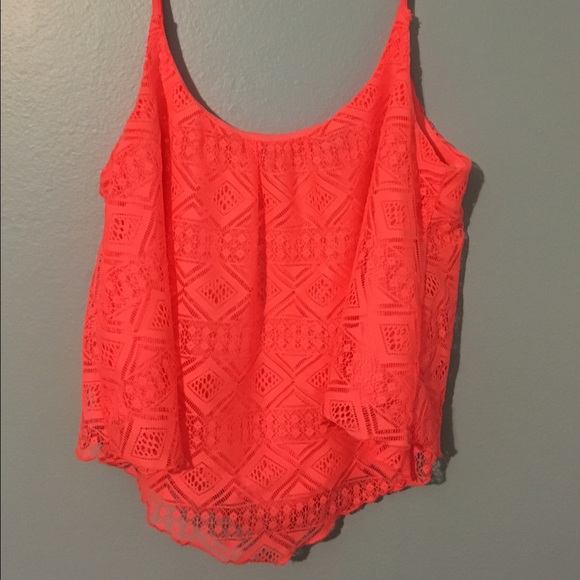 Neon pink lace top.