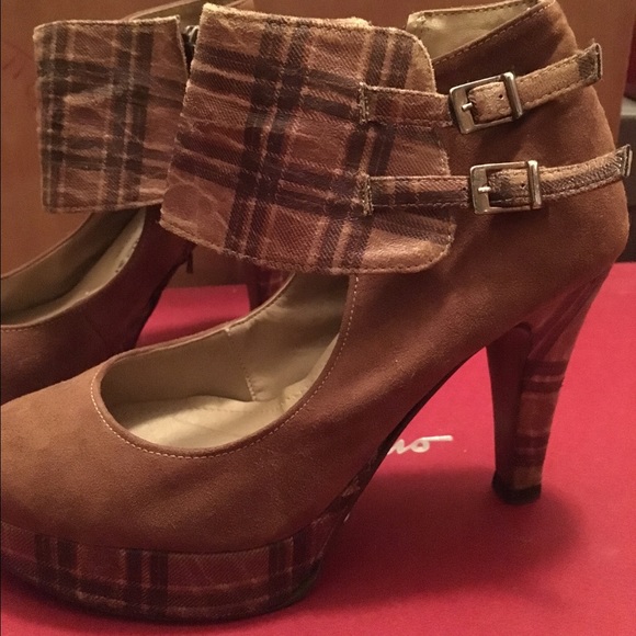 Brown Swede and Brown Tartan Ankle Boots - Picture 2 of 4