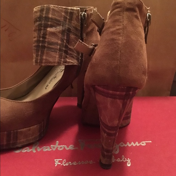 Brown Swede and Brown Tartan Ankle Boots - Picture 3 of 4