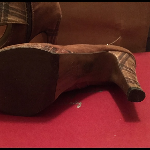 Brown Swede and Brown Tartan Ankle Boots - Picture 4 of 4