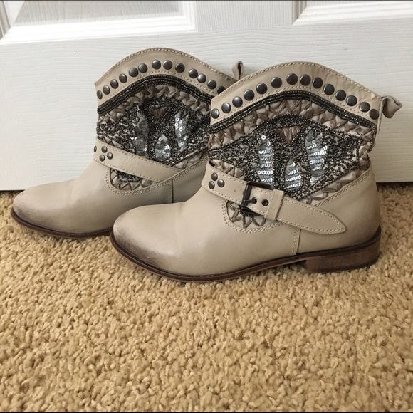 Cream booties with beads