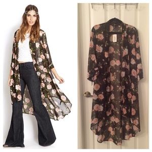 Long Floral Kimono Cardigan