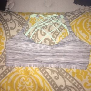 Blue and grey sports bra