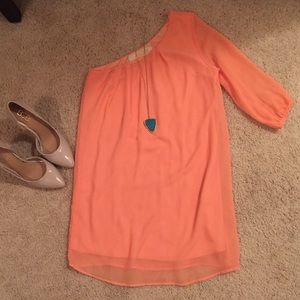 Lulu's Coral One Shoulder Dress