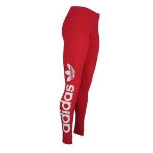 Adidas red trefoil leggings with white adidas