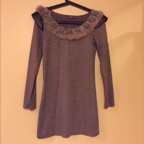 Light brown dress with faux fur designs