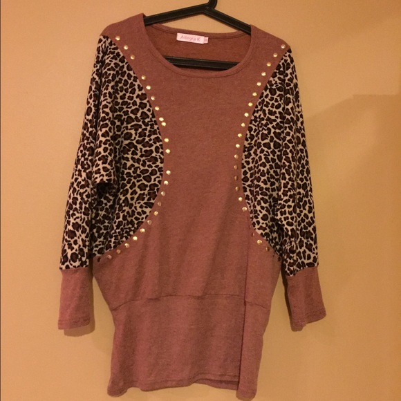 Cheetah animal print wide sleeve Tunic