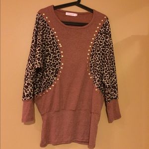 Cheetah animal print wide sleeve Tunic