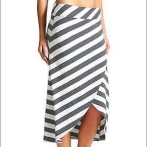 Athleta Soft Grey & White Stripe Tulip Midi Skirt